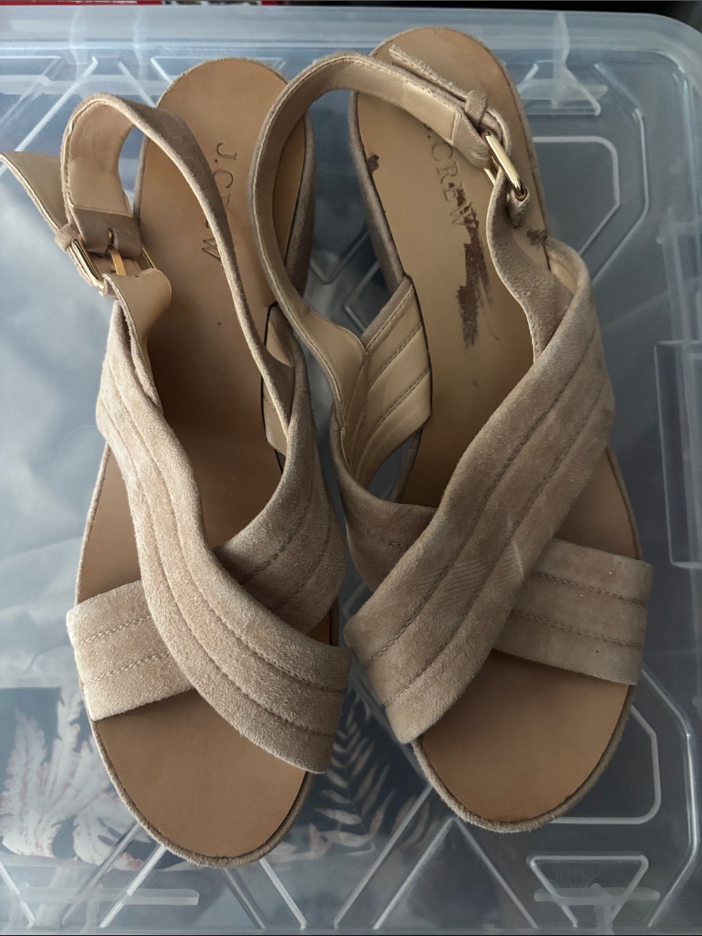 J. Crew Taupe Suede Crisscross Slingback Sandals